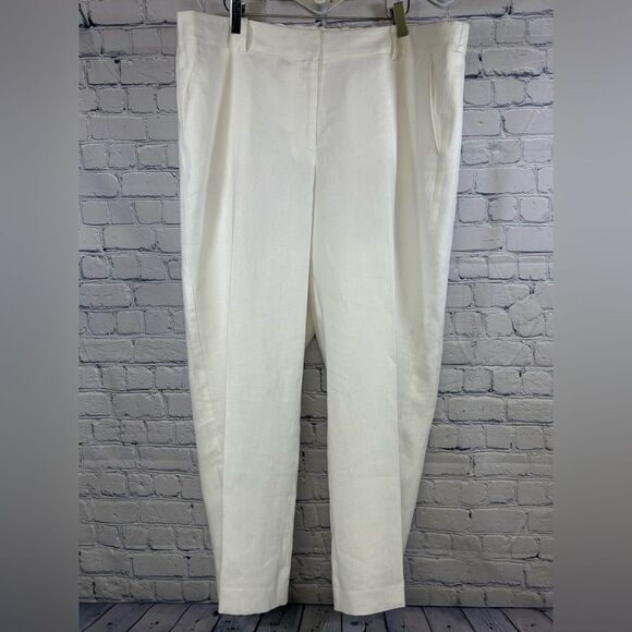 Talbots Classic White Linen Lined Coastal Beach Party Straight Leg Pants 16 - Picture 1 of 11